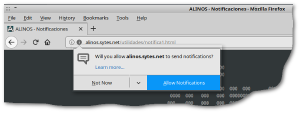 Solicitud de permisos para ejecutar las Notificaciones en Firefox